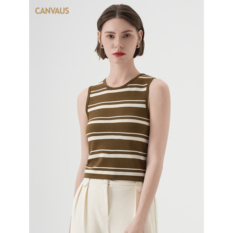 New Women's Simple Color-Blocking Striped Vest