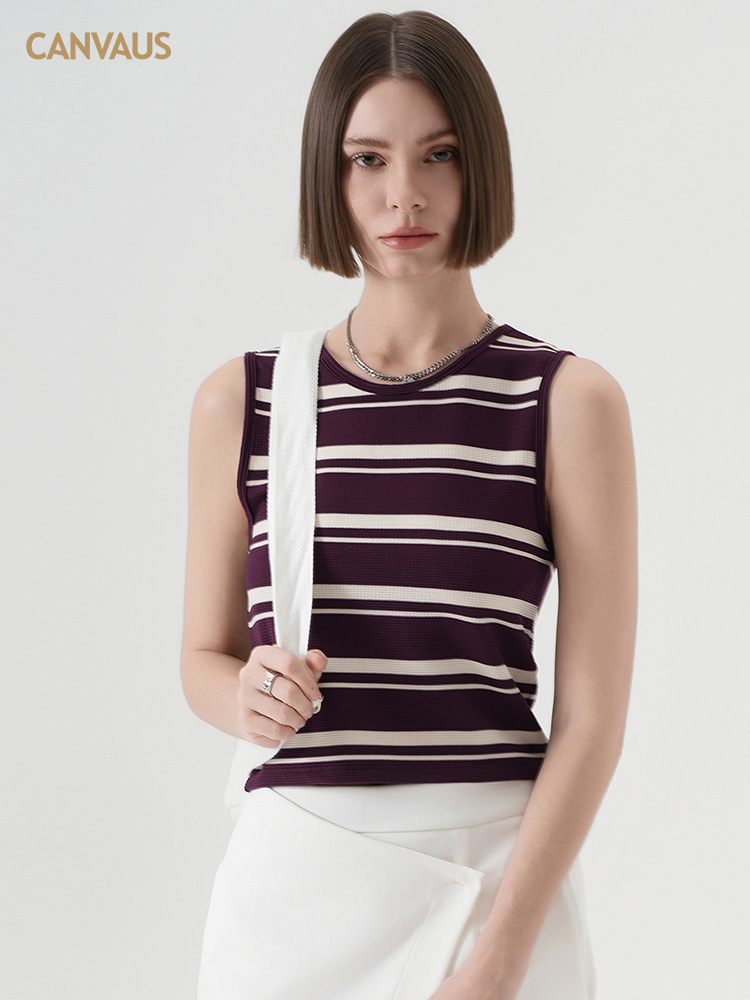 New Women's Simple Color-Blocking Striped Vest