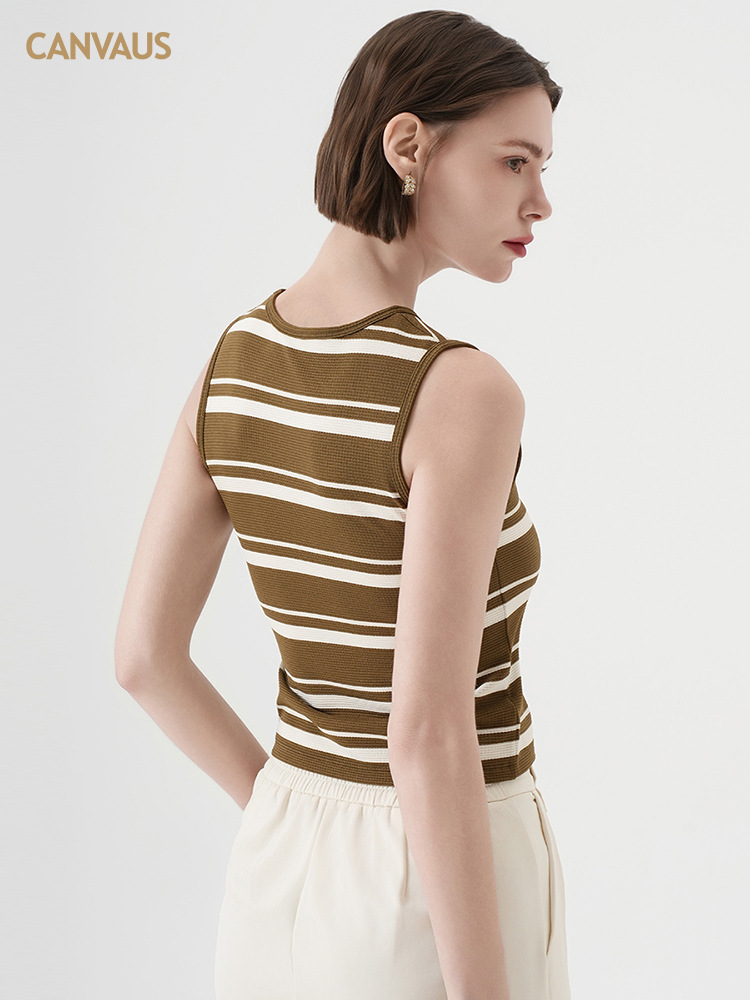 New Women's Simple Color-Blocking Striped Vest
