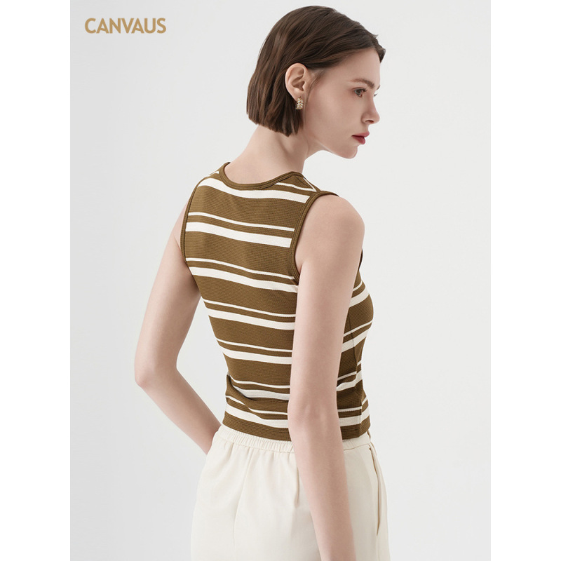 New Women's Simple Color-Blocking Striped Vest