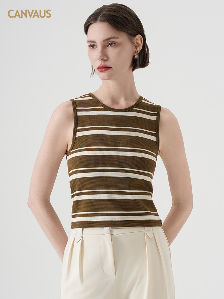 New Women's Simple Color-Blocking Striped Vest