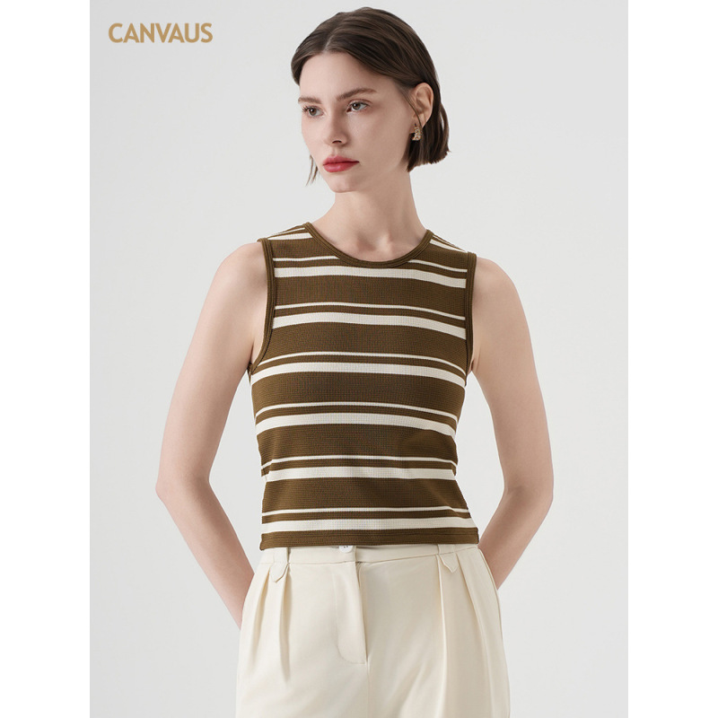 New Women's Simple Color-Blocking Striped Vest