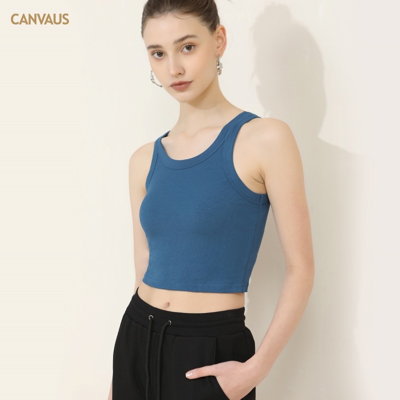 Solid Color Short Strappy Vest with Chest Pads