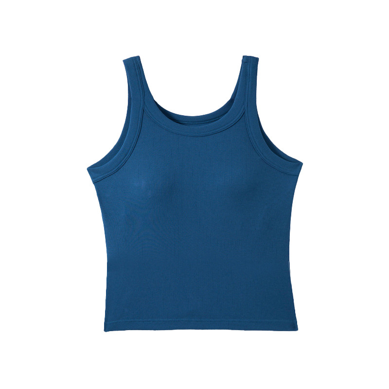 Solid Color Short Strappy Vest with Chest Pads