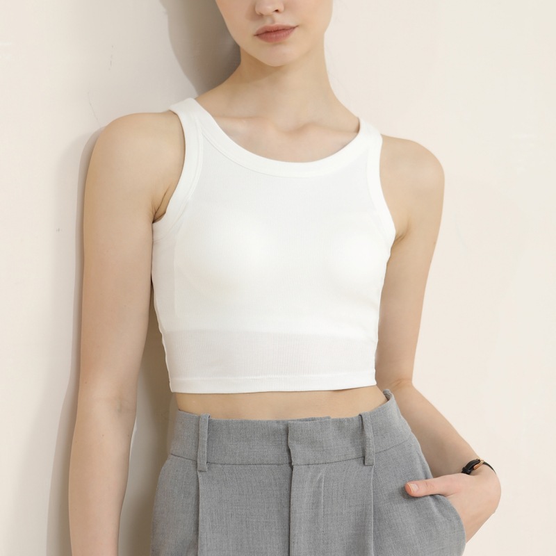 Solid Color Short Strappy Vest with Chest Pads