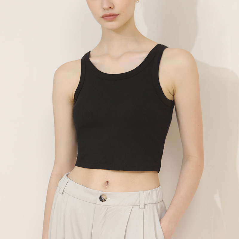 Solid Color Short Strappy Vest with Chest Pads