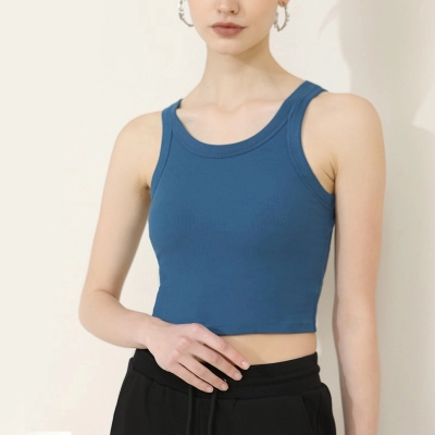 Solid Color Short Strappy Vest with Chest Pads 02