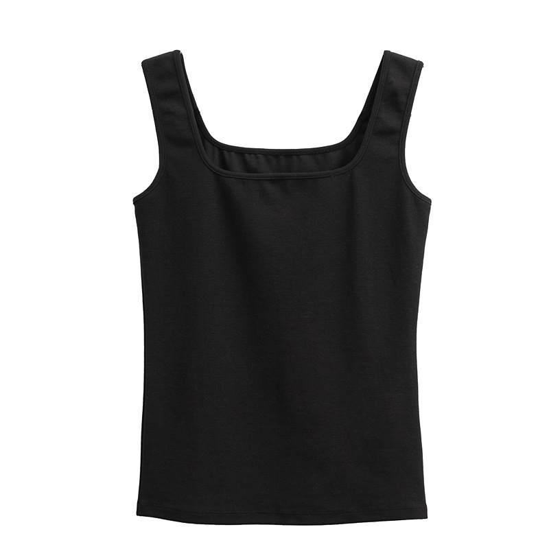 Square-Neck Threaded Cotton Fitted Sleeveless Halter Vest