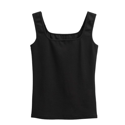 Square-Neck Threaded Cotton Fitted Sleeveless Halter Vest 02