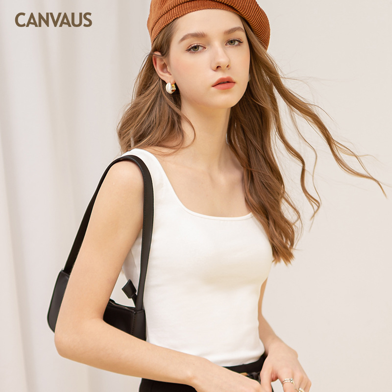 Square-Neck Threaded Cotton Fitted Sleeveless Halter Vest