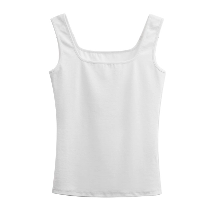 Square-Neck Threaded Cotton Fitted Sleeveless Halter Vest 01