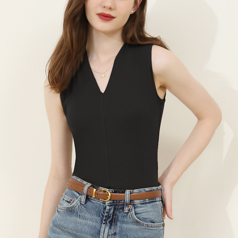 Summer V-Neck Sleeveless Ribbed Cotton Vest