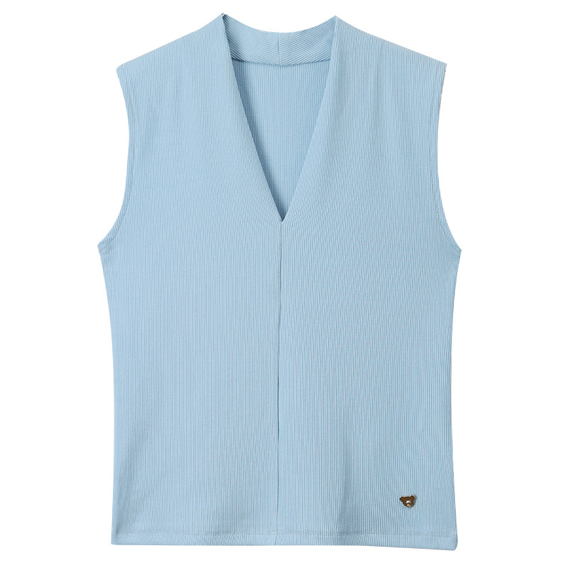 Summer V-Neck Sleeveless Ribbed Cotton Vest