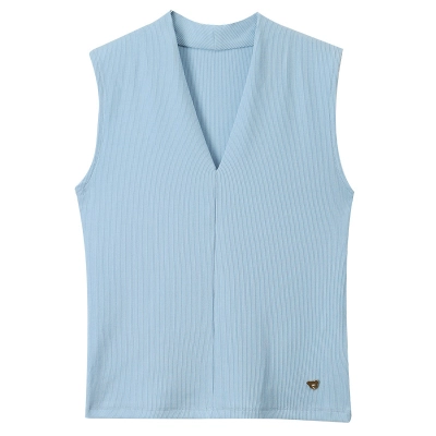 Summer V-Neck Sleeveless Ribbed Cotton Vest 01