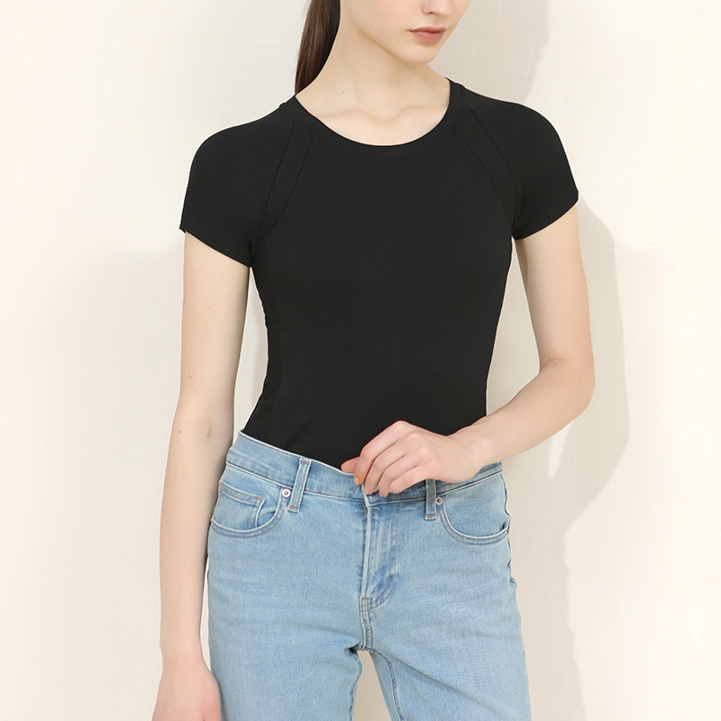 Basic Short Round-Neck Slimming Short-Sleeved T-Shirt