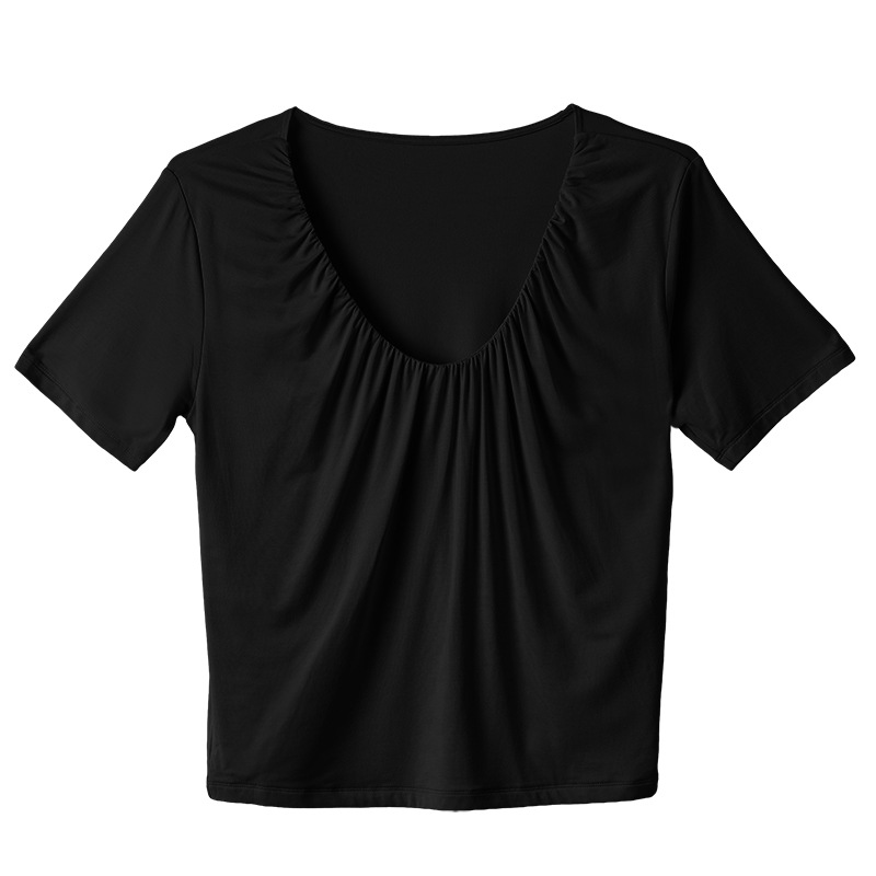 Modal V-Neck Design Pleated Loose Short-Sleeved T-Shirt