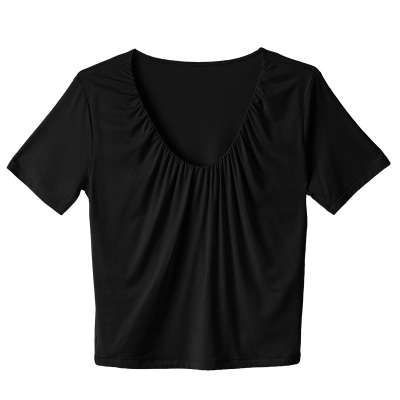 Modal V-Neck Design Pleated Loose Short-Sleeved T-Shirt 02