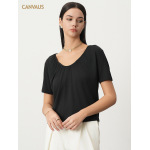 Modal V-Neck Design Pleated Loose Short-Sleeved T-Shirt