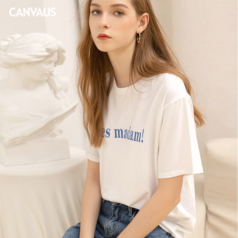 New Cotton Loose Round-Neck Printed Short-Sleeved T-Shirt