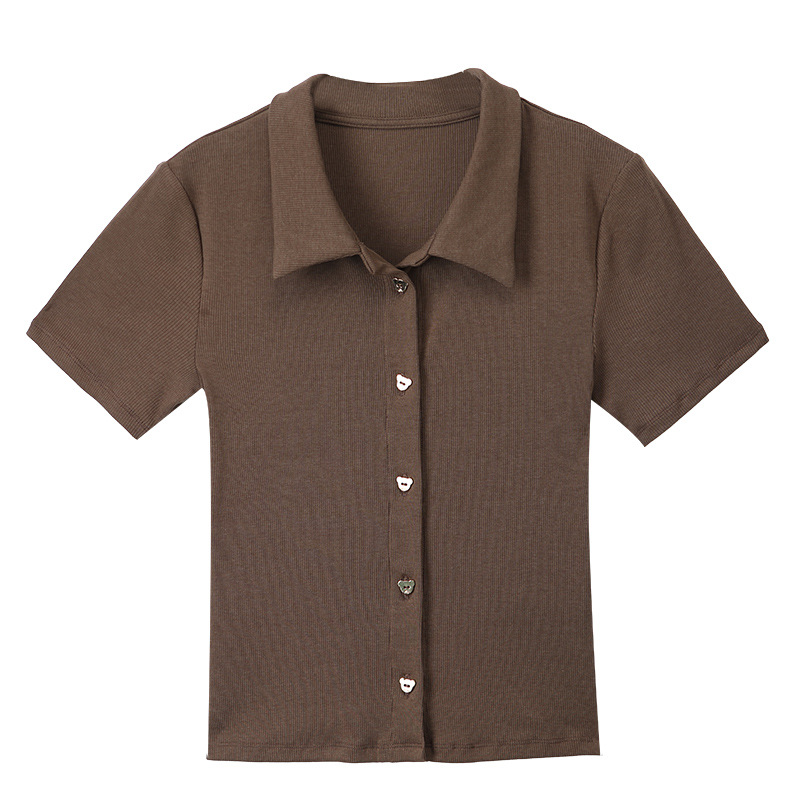 New Solid-Color Short Sleeve Polo Shirt for Women