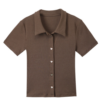 New Solid-Color Short Sleeve Polo Shirt for Women 01