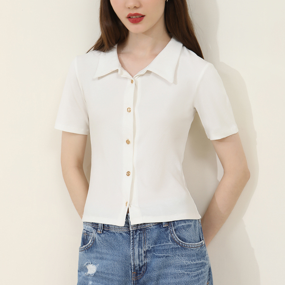 New Solid-Color Short Sleeve Polo Shirt for Women