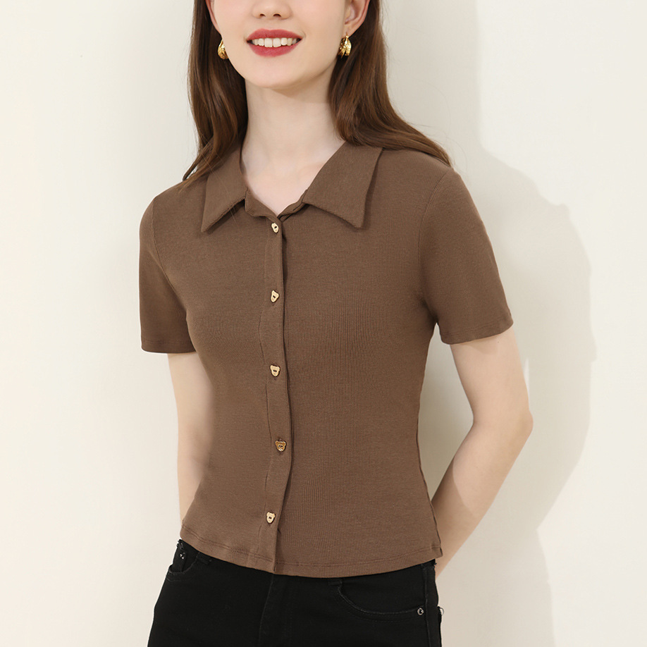 New Solid-Color Short Sleeve Polo Shirt for Women