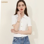 New Solid-Color Short Sleeve Polo Shirt for Women