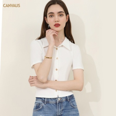 New Solid-Color Short Sleeve Polo Shirt for Women 02