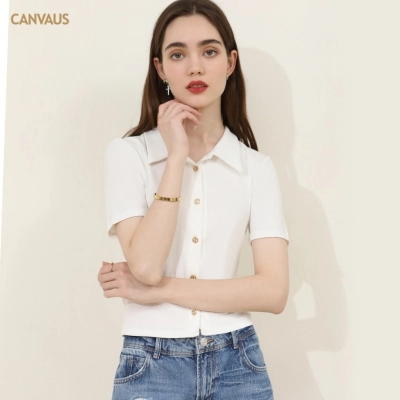 New Solid-Color Short Sleeve Polo Shirt for Women 02