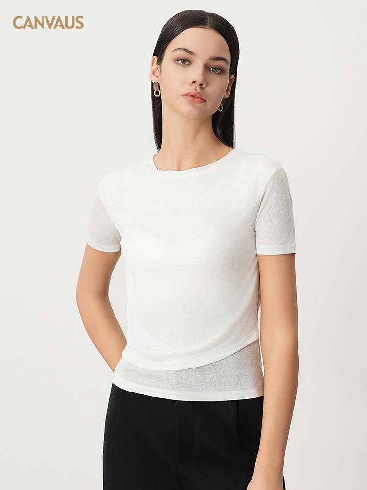 New Summer Thin Pleated Top with Straight Shoulder T-Shirt