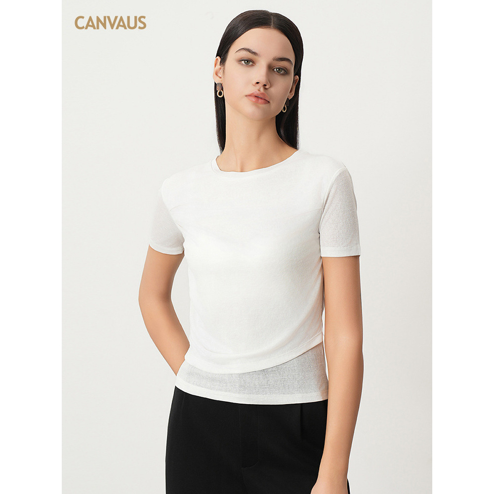 New Summer Thin Pleated Top with Straight Shoulder T-Shirt