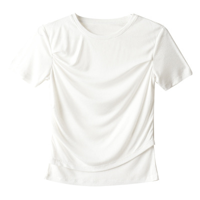 New Summer Thin Pleated Top with Straight Shoulder T-Shirt 01