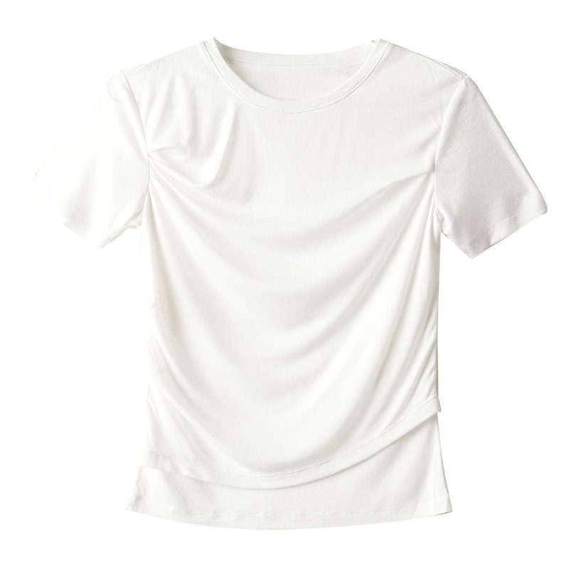New Summer Thin Pleated Top with Straight Shoulder T-Shirt