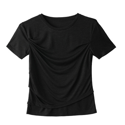 New Summer Thin Pleated Top with Straight Shoulder T-Shirt 02