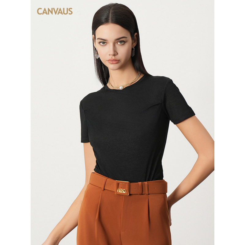New Summer Thin Pleated Top with Straight Shoulder T-Shirt