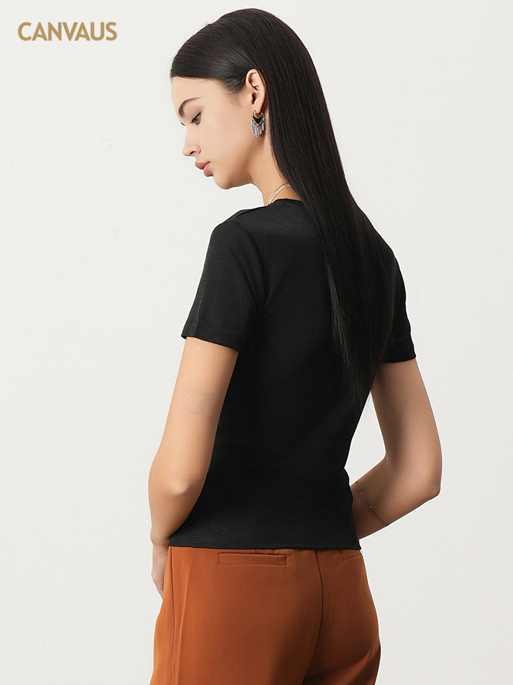 New Summer Thin Pleated Top with Straight Shoulder T-Shirt
