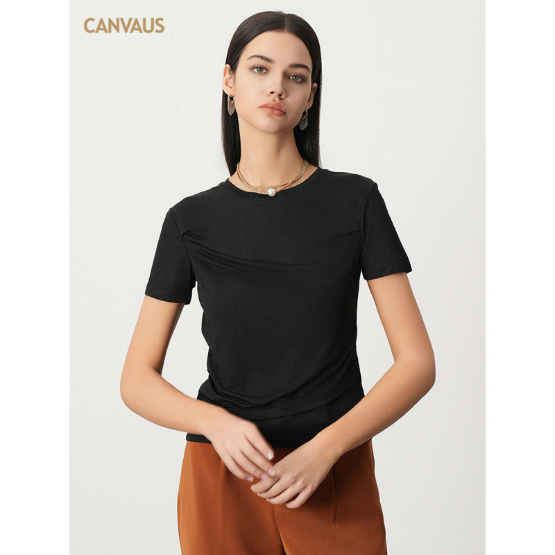 New Summer Thin Pleated Top with Straight Shoulder T-Shirt