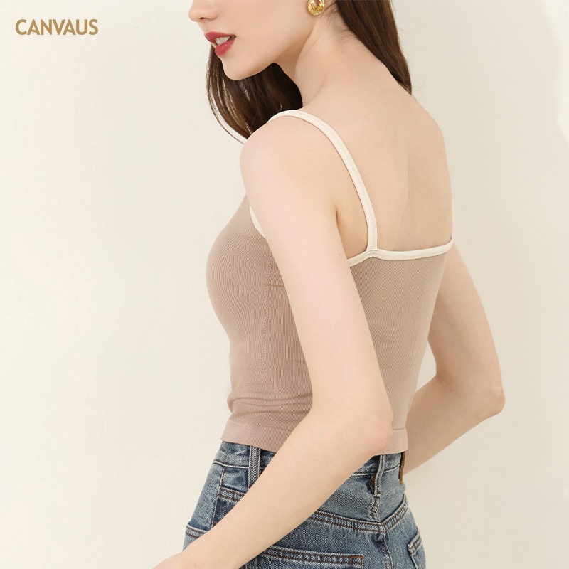 New Women's Short V-Tie Chest Pad Strappy Vest