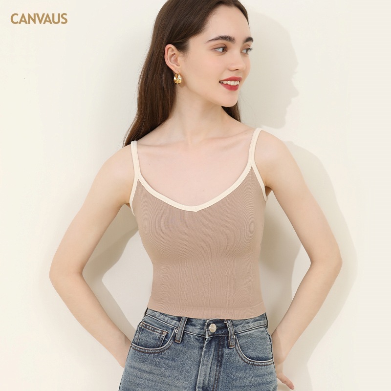 New Women's Short V-Tie Chest Pad Strappy Vest