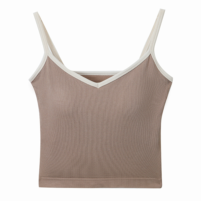 New Women's Short V-Tie Chest Pad Strappy Vest