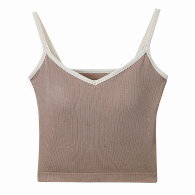 New Women's Short V-Tie Chest Pad Strappy Vest 01