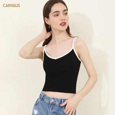 New Women's Short V-Tie Chest Pad Strappy Vest 02