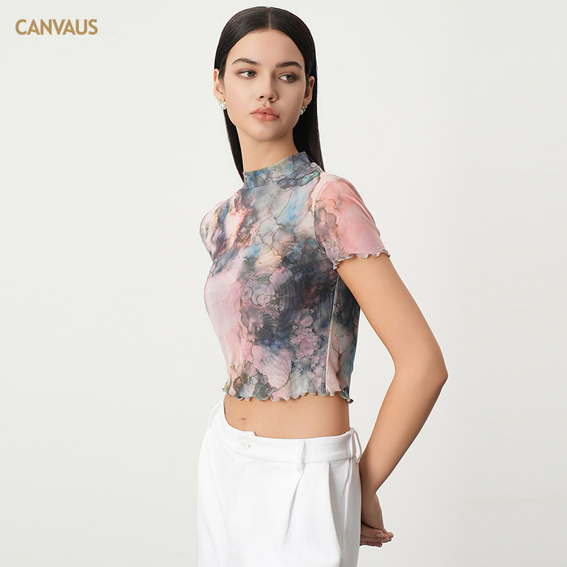 Short Chinese-Style Ink-Wash Tie-Dyed Short-Sleeved T-Shirt