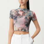 Short Chinese-Style Ink-Wash Tie-Dyed Short-Sleeved T-Shirt