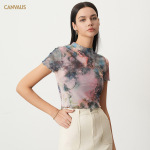 Short Chinese-Style Ink-Wash Tie-Dyed Short-Sleeved T-Shirt