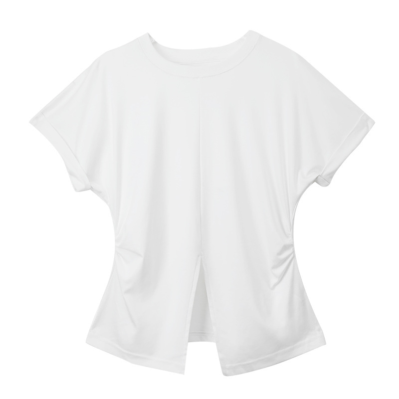 Short-Sleeved T-Shirt with Pull-Out Slit and Bat Wings Sleeves