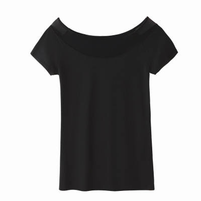 Summer New Modal Patchwork Mesh Sexy Short-Sleeved T-Shirt 01