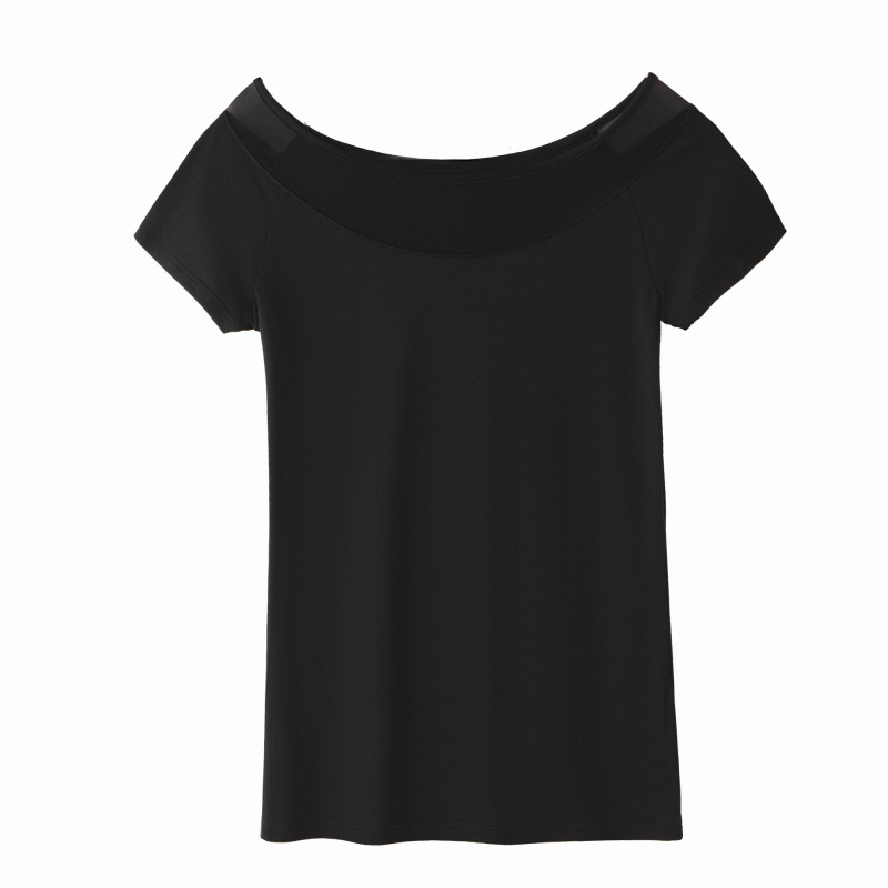 Summer New Modal Patchwork Mesh Sexy Short-Sleeved T-Shirt