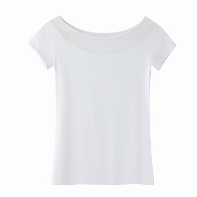 Summer New Modal Patchwork Mesh Sexy Short-Sleeved T-Shirt 02